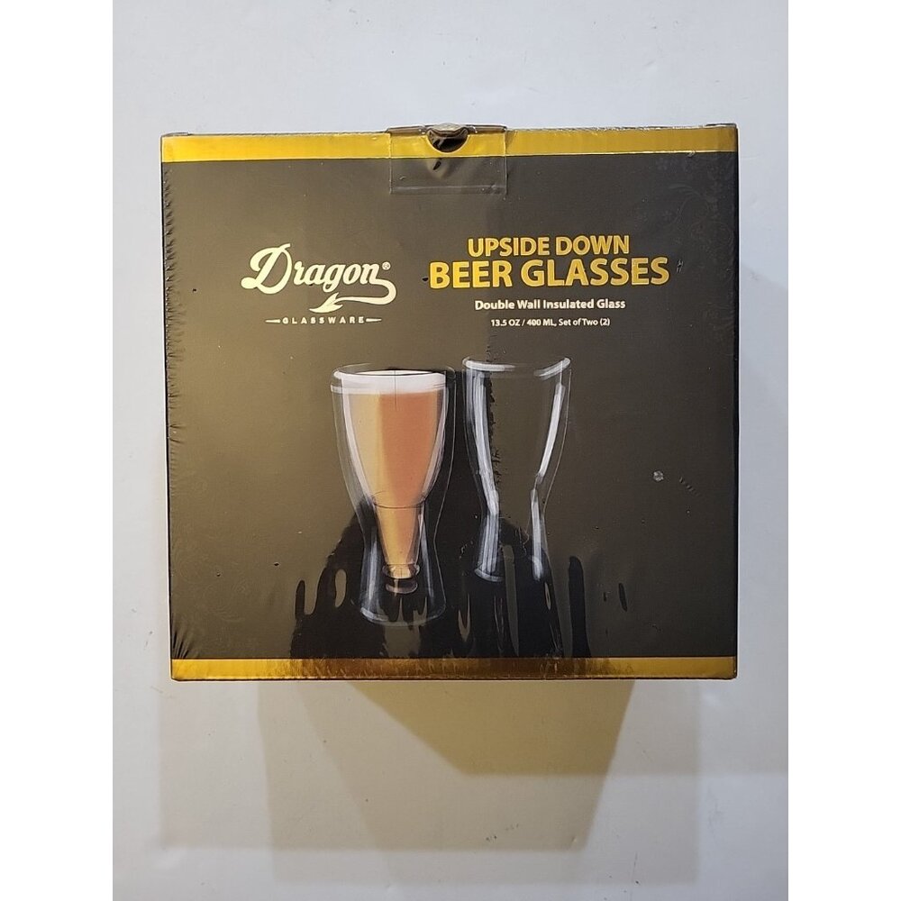 BEER GLASSES Insulated Double Walled Glass Set of 2 13.5oz By DRAGON GLASSWARE